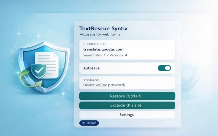 TextRescue Syntix – Chrome Extension for Autosave & Text Recovery screenshot 1