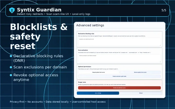 Syntix Guardian – Chrome Security Extension for Scam Alerts & Redirect Protection screenshot 5