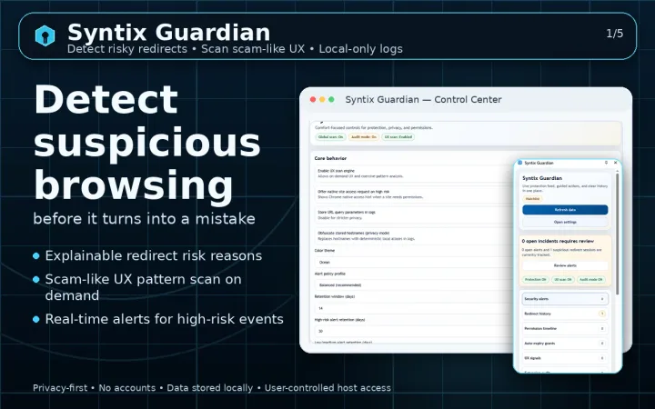 Syntix Guardian – Chrome Security Extension for Scam Alerts & Redirect Protection screenshot 1