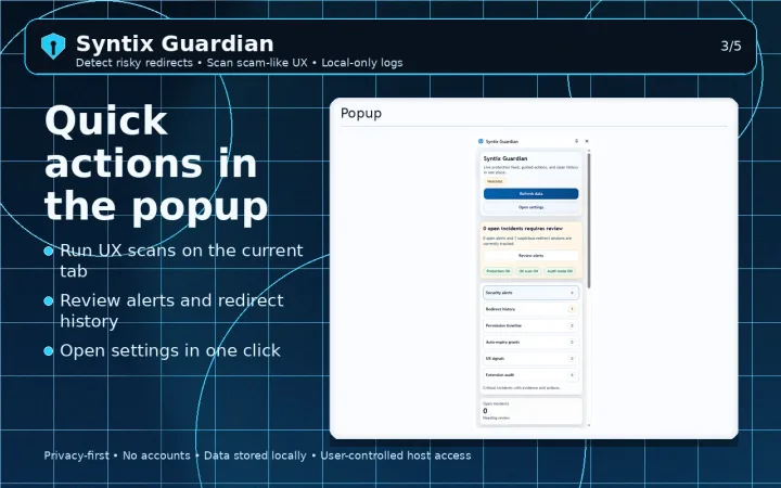 Syntix Guardian – Chrome Security Extension for Scam Alerts & Redirect Protection screenshot 3