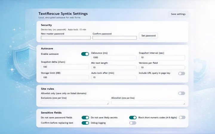 TextRescue Syntix – Chrome Extension for Autosave & Text Recovery screenshot 4