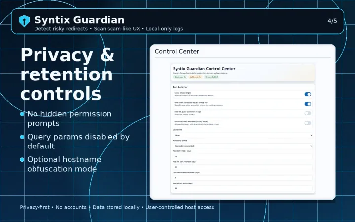 Syntix Guardian – Chrome Security Extension for Scam Alerts & Redirect Protection screenshot 4